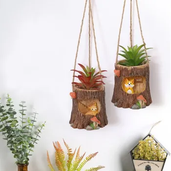 

Animal Tree Stump Hanging Flowerpot Resin Succulent Plant Holder Garden Balcony Home Decor Planter Basket Pen Container