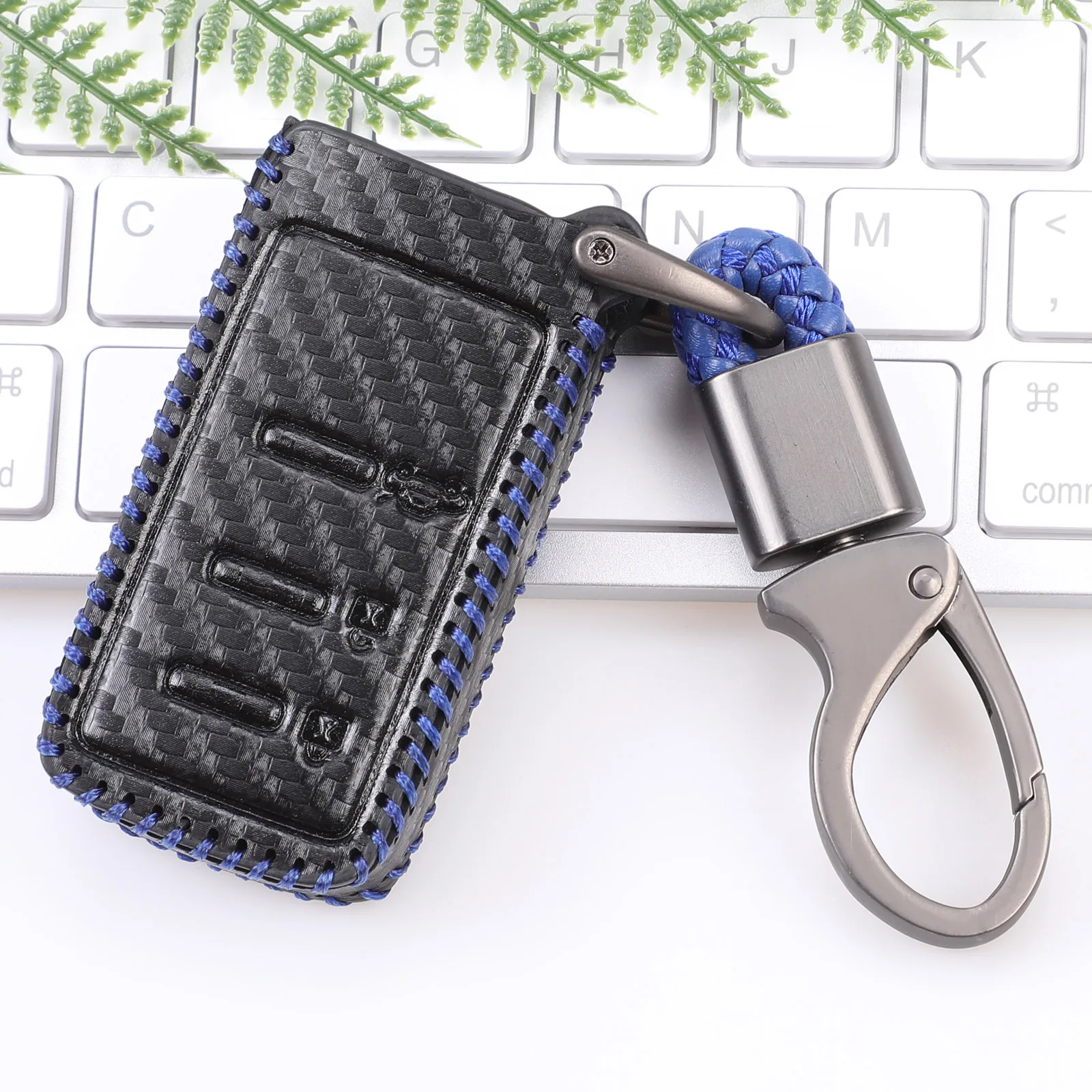 Jingyuqin углеродного волокна Кожаный чехол для ключей для Subaru forester Outback Legacy XV 3 кнопки Smart Fob автомобильные аксессуары - Название цвета: Blue with Keychain