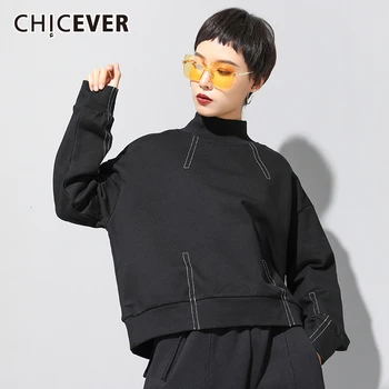 

CHICEVER Korean Black Sweatshirt Women Long Sleeve Stand Collar Plus Size Loose Pullovers Tops Female Clothes 2020 Fashion New