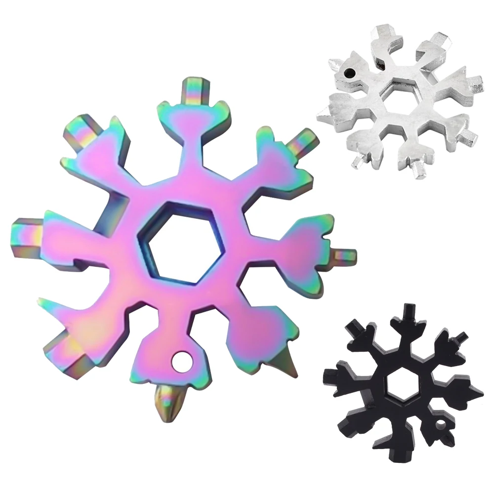 

18 in 1 Multi-pocket Tool Snowflake Spanner Hex Wrench Multifunction Camp Survival Gadget Hiking Keyring Hunting Accessory