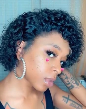 Beeos-peluca corta con rulos de corte Pixie 250%, 4x4, pelucas de cabello humano brasileño Remy, cabello humano de 8 pulgadas prearrancado con pelo de bebé