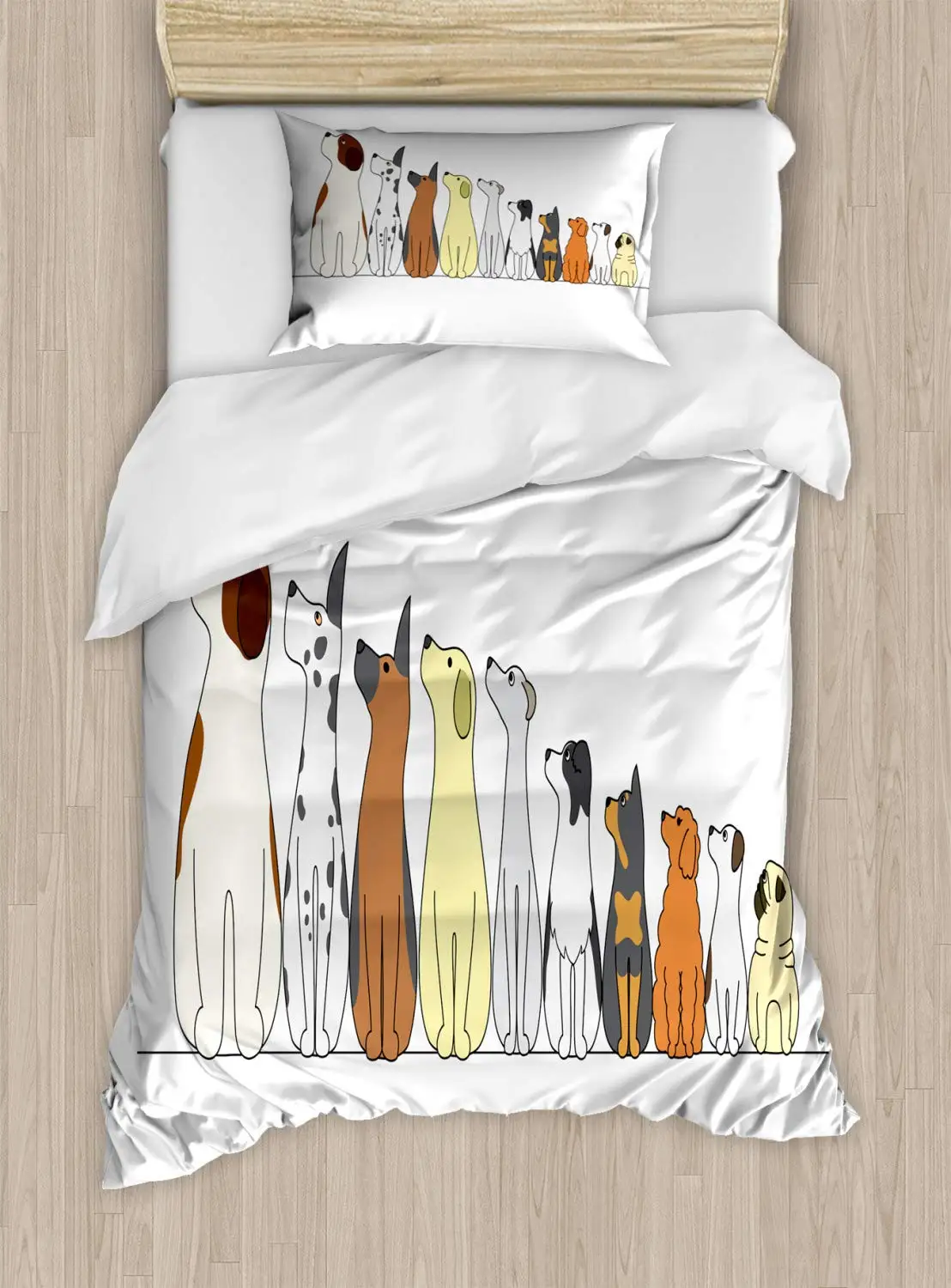 

Dogs Duvet Cover Set Dogs in a Row Looking Away Humor German Shepherd Poodle Labrador Graphic Art Decorative 2 Piece Bedding Set
