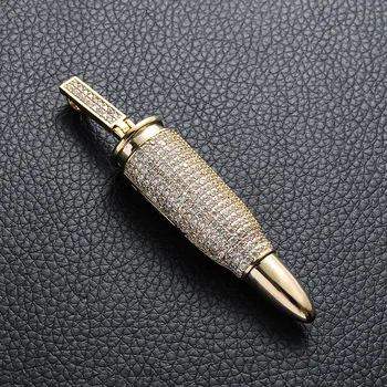 

Hip Hop AAA Cubic Zirconia Paved Bling Iced Out Bullet Shape Men Pendants Necklace Male Rapper Jewelry Drop Shipping