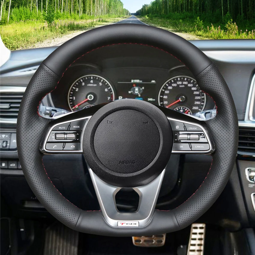 Черный чехол на руль LQTENLEO из искусственной кожи для Kia K5 Optima 2018 2019 Forte GT Sportage 4 2020 Cee