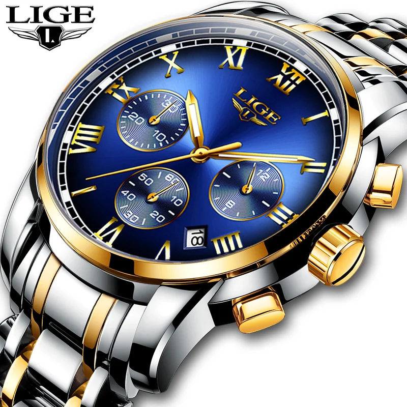 

Relogio Masculino Mens Watches LIGE Top Brand Luxury Chronograph Fashion Watch Men Business Waterproof Full Steel Quartz Watch