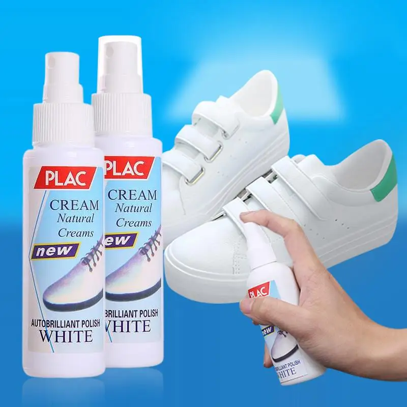 white leather polish shoes