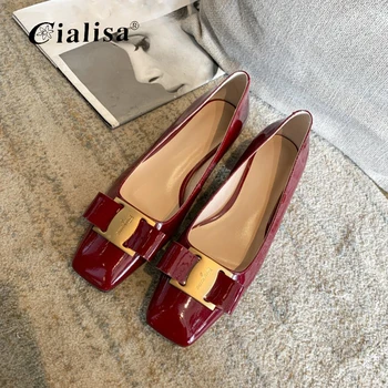 

CIALISA Flat Pump shoes 2020 New Classic Wine Patent Leather shoes Shallow Leather Low Heels Women Shoes