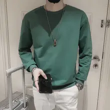 

2021 Spring New Men's Solid Color Hoodie Men Round Neck Pullover Long Sleeve Shirt 399