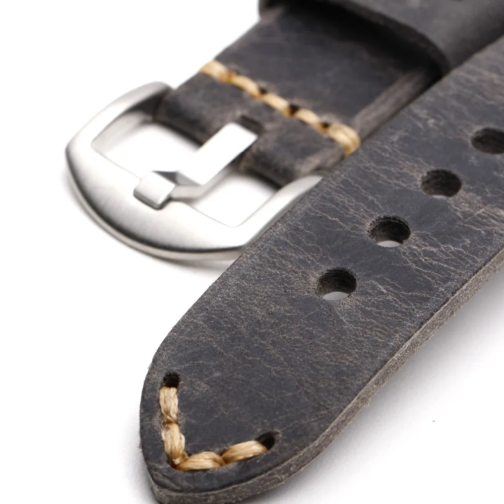 PSTARY винтажный серый замшевый кожаный ремешок 20 мм 22 мм толстый и толстый кожаный ремешок мужские часы ремень темно-серый ремешок