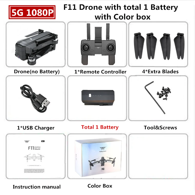 SJRC F11 PRO RC gps бесщеточный Дрон 2K Квадрокоптер с wifi камерой 28 мин Время полета Квадрокоптер Дрон VS B4W SG906 SG901 - Цвет: 1080P 1B Color Box
