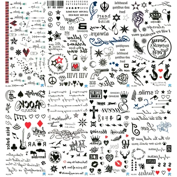 

5pcs / Lot Infinito Infinity Body Tatoo Tattoo Letter Temporaire Homme Wing Sleeves Heart Women Moon Tatoos Skull