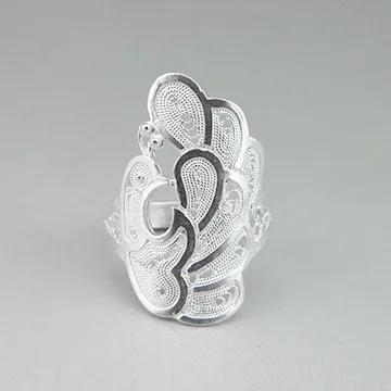 

National standard 999 pure silver original handmade silver jewelry sterling silver female ring peacock