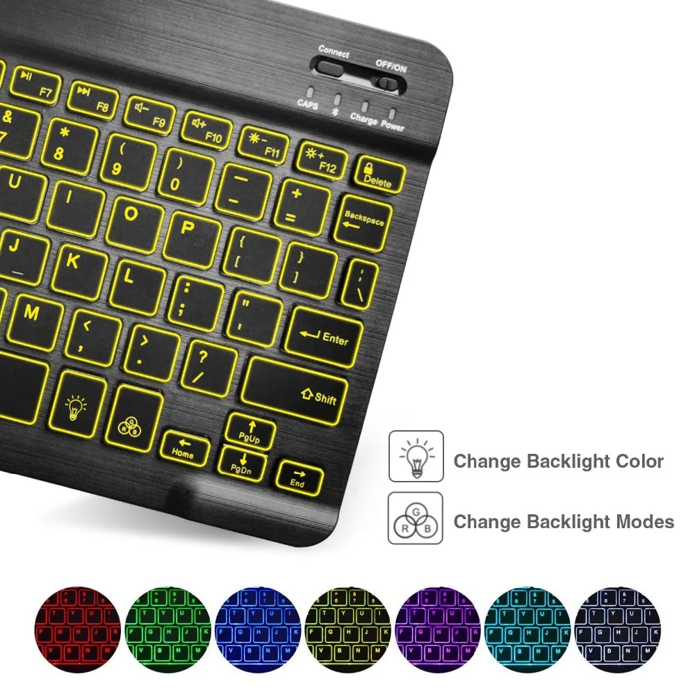 Zienstar Slim Rechargeable Wireless Bluetooth KEYBOARD with7 Colors LED BackLight for IPAD/Iphone/Mac/LAPTOP/DESKTOP PC/TABLET