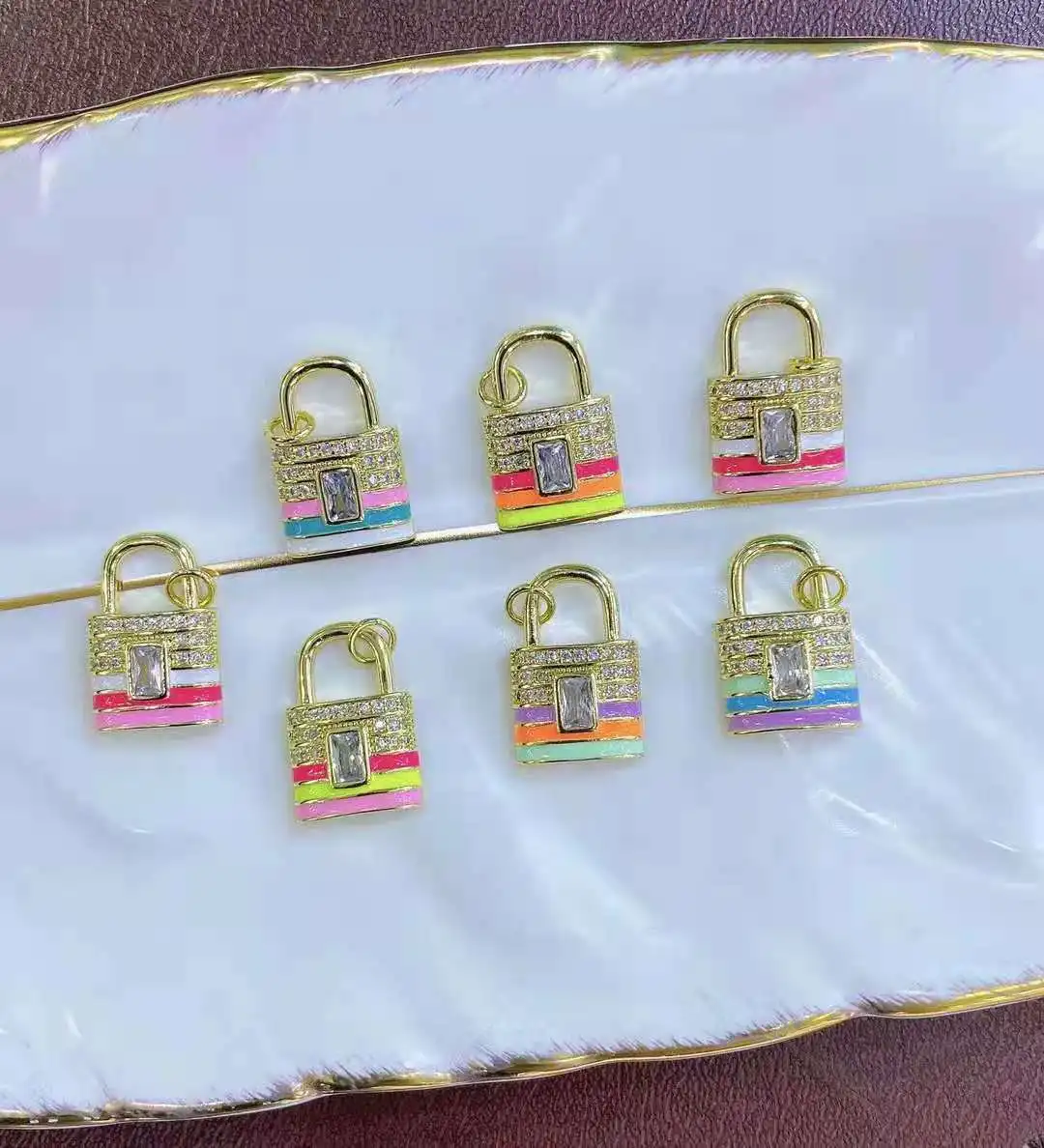 

5PCS, Crystal CZ Pave Lock And Key Pendent For Necklace