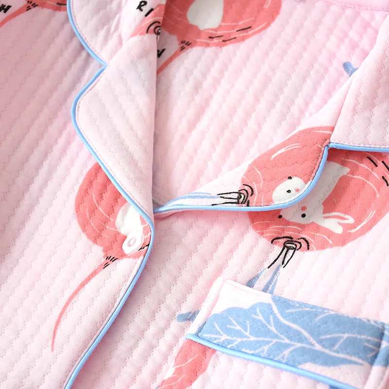 Весенне-осенняя Новинка, хлопковое ночное белье с длинными рукавами для женщин, пижамный комплект, пижама для женщин, 2 предмета, Ночной