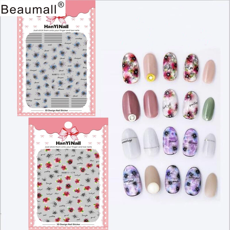 

Florals Patterns! Nails Art Manicure Back Glue Decal Decorations Design Nail Sticker For Nails Tips Beauty