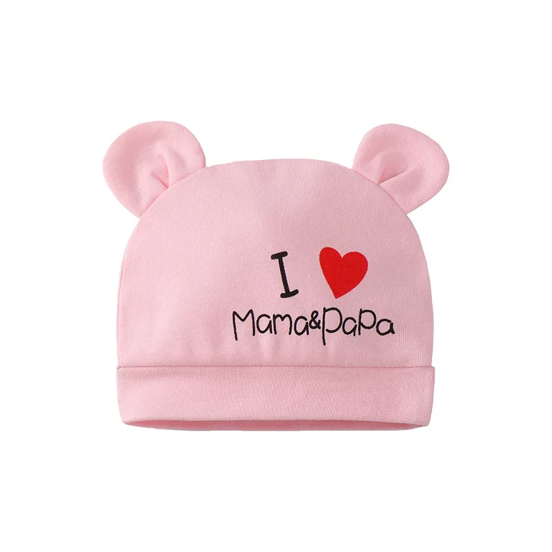 I Love Mama Baby Hat Scarf Boys Girls Cap Beanie Cotton Infant Newborn Hat with Ear Baby Bonnet Bear Hat