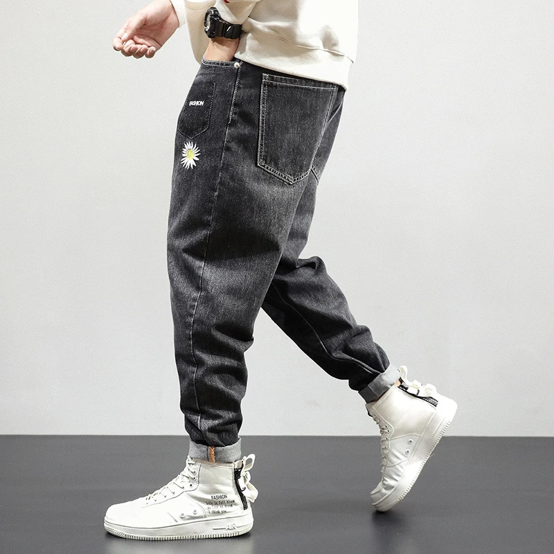 

Autumn Newly Fashion Men Jeans Loose Fit Plus Size 28-42 Embroidery Designer Harem Pants Japanese Designer Wide Leg Trousers