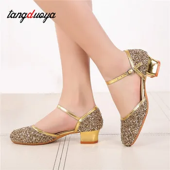 

Female Latin dance shoes gold silver Latin dance shoes 3.5CM low with international dance Latin dance shoes low heel women 2020