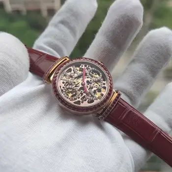 

OBLVLO New Design Women Skeleton Automatic Watches Rose Gold Top Brand Luxury Female Wrist Watch Leather Strap Relogio Feminino