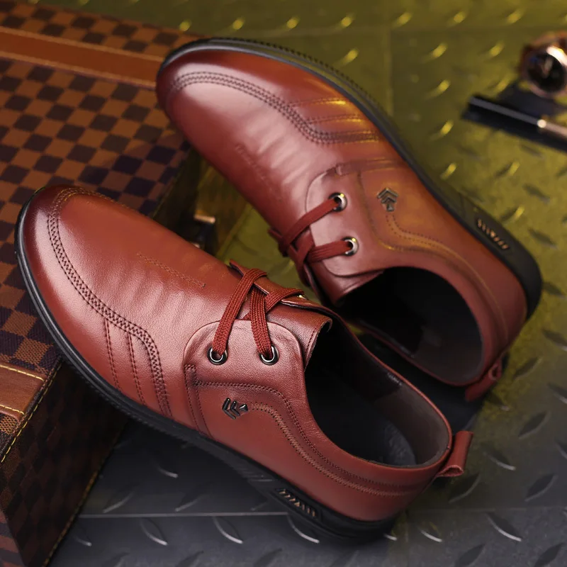 

Casual MEN'S SHOES Genuine Leather Lace-up round-Toe Soft-Sole Anti-slip Warm Shoes Middle-aged Dad Shoe
