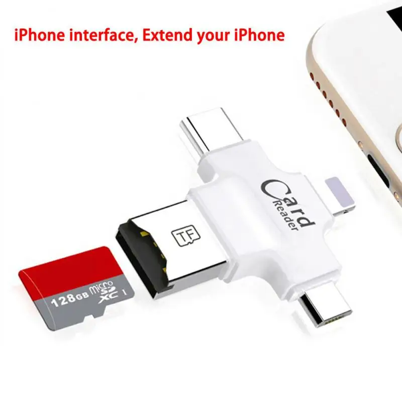4-в-1 кард-ридер с разноцветными шнурками-кард-ридер для iPhone/Android Micro SD USB(OTG)/Lightning/Тип-C TF USB OTG адаптеры и преобразователи