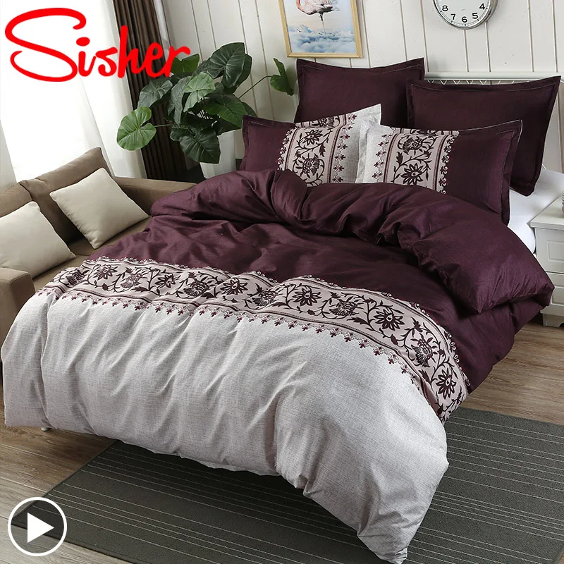 Sisher Bedding Set Plain Color Duvet Cover Set Simple Style