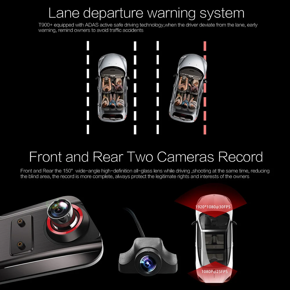 Видеорегистраторы для автомобилей Камера 9,66 Inch 1080P Full Экран Dash Cam Регистраторы автомобиля Зеркало заднего вида G-sensor WDR(широкий динамический диапазон) ADAS 24-часовая регистрация парковки