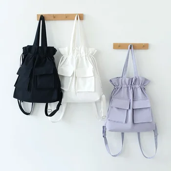 

Monerffi Cotton Canvas Bag Women's Single Shoulder Backpack Fashion Japanese Art Student Drawstring Backpack Casual Soft Handle