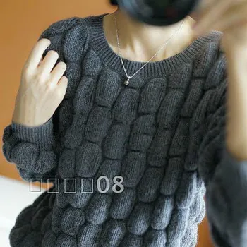 

Cashmere sweater autumn and winter new round neck pullover ladies sweater puff sleeve loose female knit bottoming shirt