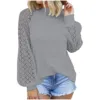 40#Ladies Blouses Fashion Round Neck Lace Hollow Long Sleeve Casual Loose Pullover Flannel Shirt Women cuellos falsos de mujer 2