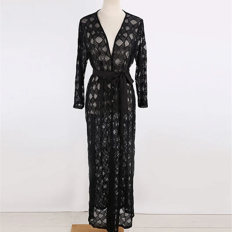 Черный кружевной Летний комбинезон для пляжного платья Robe de Plage сексуальный купальник для женщин накидка Saida de Praia купальный костюм накидка туника