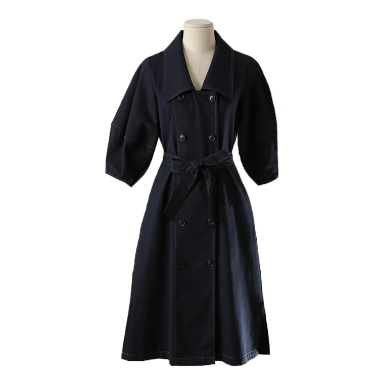 Женский двубортный Тренч длинный плащ с длинным рукавом и карманами ветровка