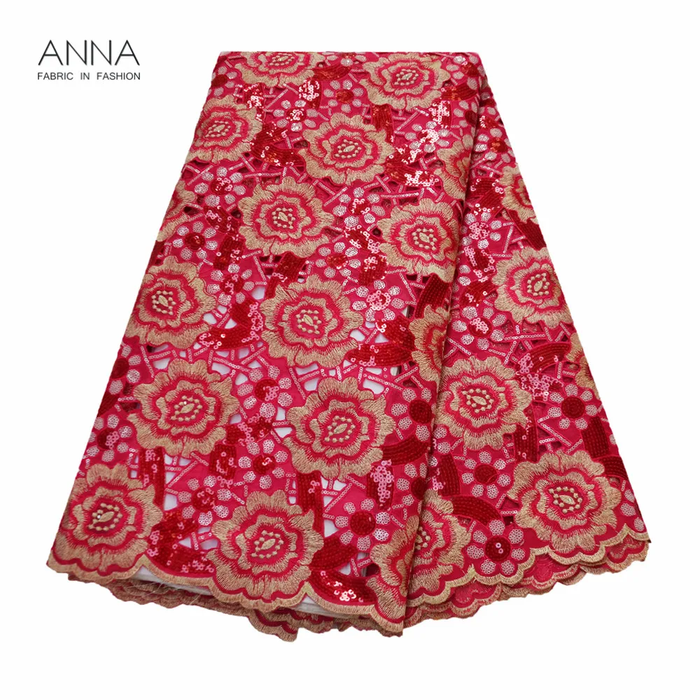 

ANNA New Arrived Hand Cut Organza Lace Fabric High Quality 2019 African Lace Fabric Hollow Out Laces Red 5 Yards/pcs For Party