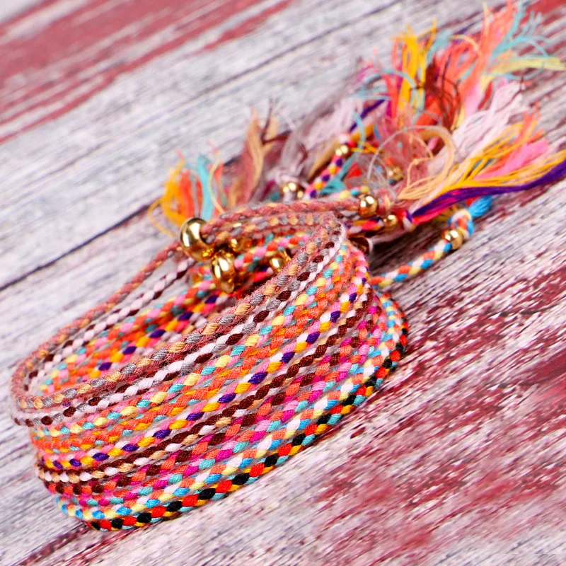 Богемский цветной хлопковый Плетеный веревочный браслет, чистый жизненный браслет для женщин, тканые браслеты в богемном стиле, очаровательные ювелирные изделия в этническом стиле