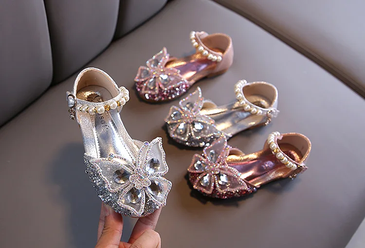 2021 New Children's Party Wedding Children Shoes Sequin Lace Bow Kids Shoes Cute Pearl Princess Dance Single Casual Girls Shoe best children's shoes