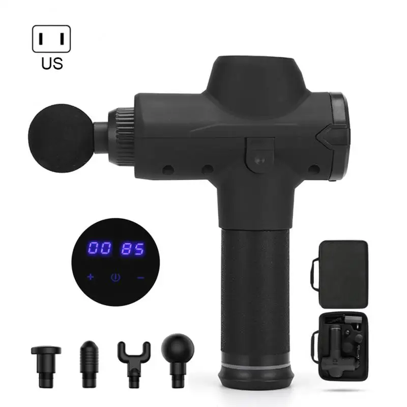 Black US Plug Массажный пистолет, перкуссионный Массажер для мышц, вибрирующий, расслабляющий, как гипервольт, 4 цвета, глубокий массажер для мышц, оборудование для фитнеса - Цвет: Black US Plug