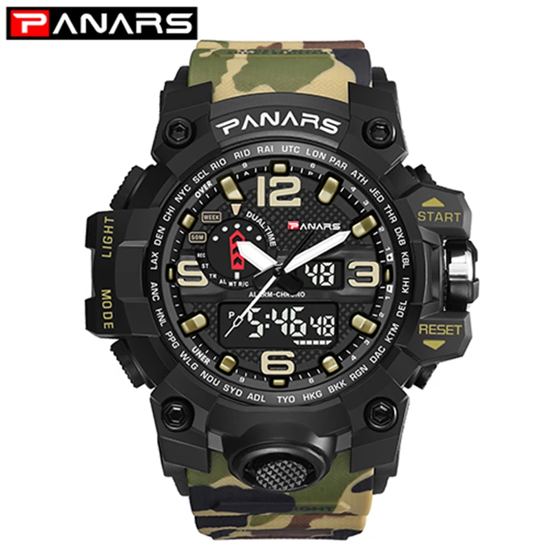 

PANARS Military Men Digital Watch Camouflage Brown 5Bar Waterproof Wristwatch LED Clock Sport Watch Male Sport Shock Watch Men