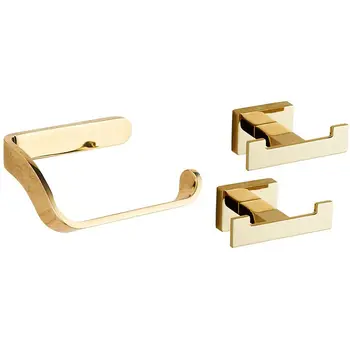

3 Pcs Bathroom Accessories: 2 Pcs Gold Robe Hook Hangings Hook & 1 Pcs Toilet Paper Holder
