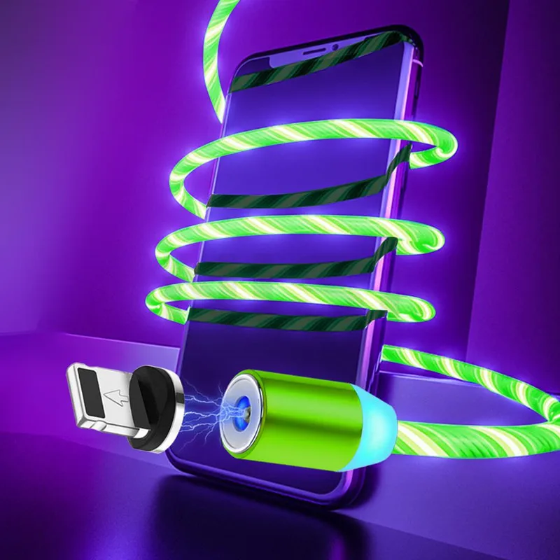 Цветной светодиодный светильник, магнитный телефонный кабель для быстрой зарядки mi cro, usb type-C, зарядное устройство для iPhone 11 XS, 8, Xiaomi mi, 9, 9 t, usb-кабель