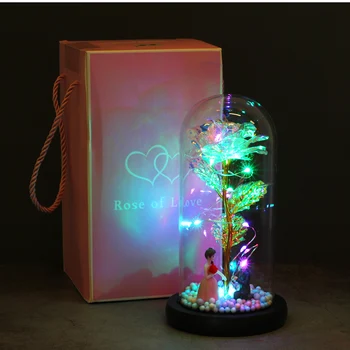

Dorp Wedding Gift Beauty And Beast Eternal Rose Flask Home Decor Artificial Flower Glass In Cover Birthday Christmas For Women
