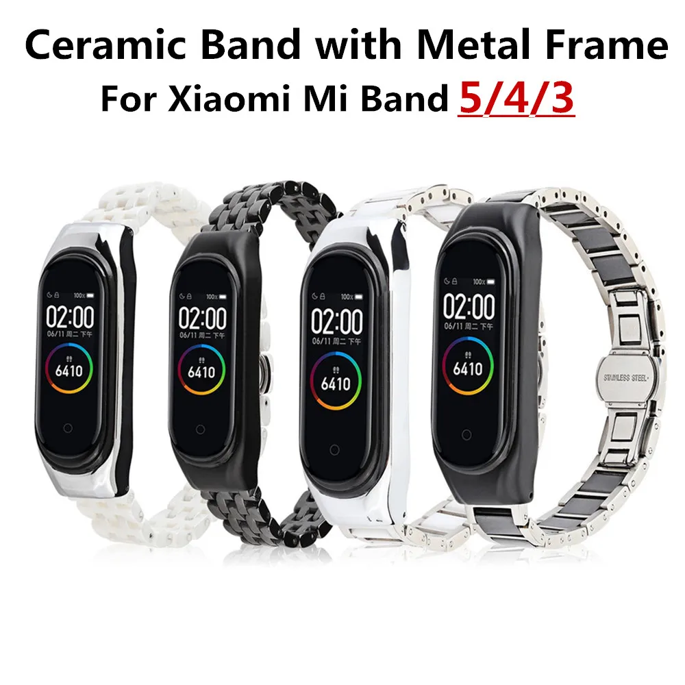 Керамический ремешок с металлической рамкой для Xiaomi Mi Band 5 mi band 4/3 сменный