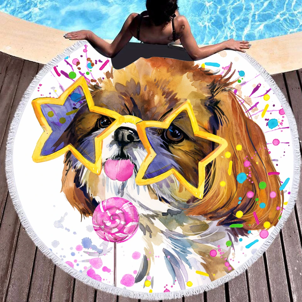 Милые Пляжные полотенца с рисунком хаски собаки кошки кисточками животные