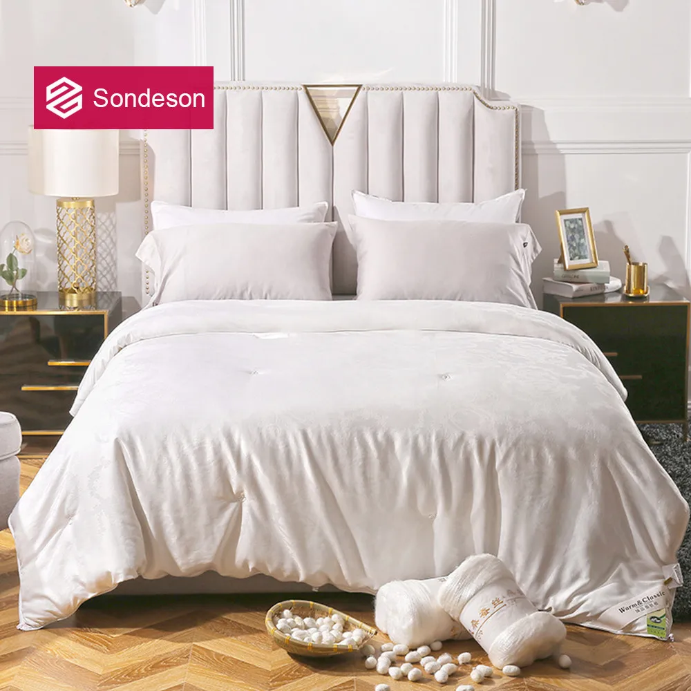 Sondeson-edredón de seda Mulberry 100%, colcha de seda natural, Jacquard, belleza saludable, todas las estaciones, Queen y King para dormir