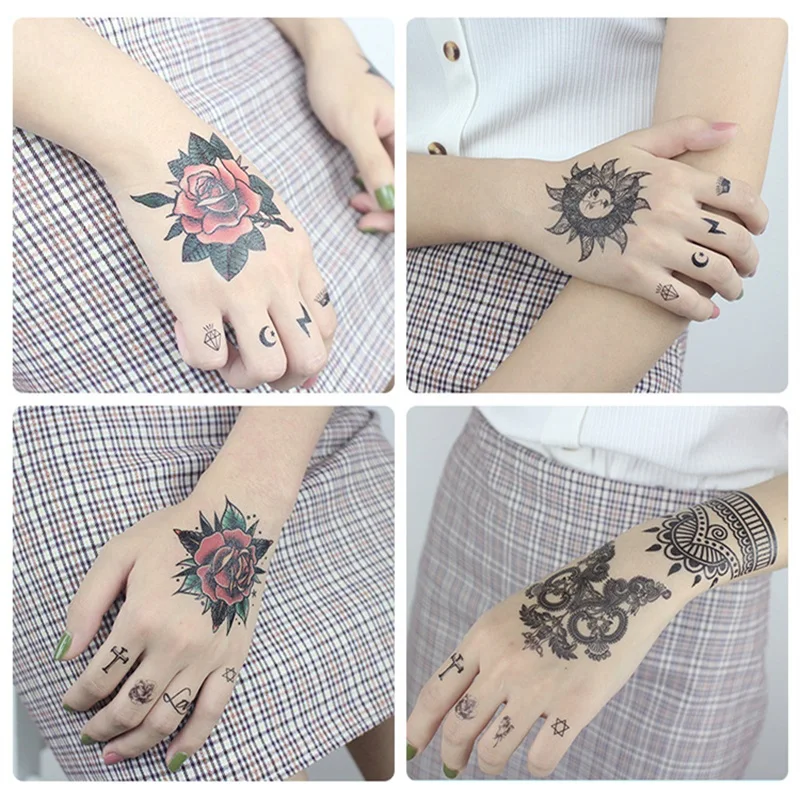 2pcs Waterproof Temporary Tattoo Sticker Flower Rose Fake Tatto Flash Hand  Arm palm finger Back Tatoo