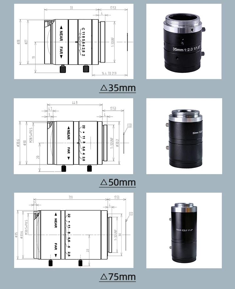 5MP Manual Iris Lens 4mm 6mm 8mm 12mm 16mm 25mm 35mm 50mm 75mmFixed Focal F2.0 1/1.8Inch C Mount Lightweight Machine Vision Lens - Famidy.com