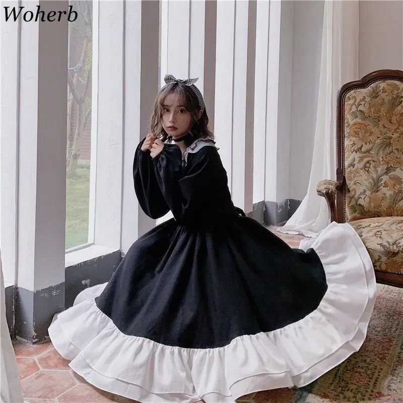 Платье Woherb сладкой Лолиты женские винтажные кружевные платья с бантом и высокой