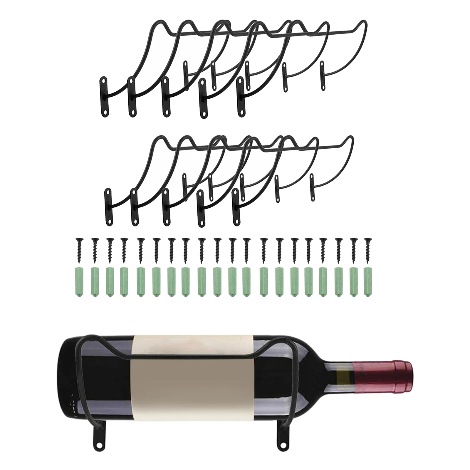 10x Wrought Iron Wine Rack Wall Hanging Wine Holder with Screw Bottle Display Stand for Home Bar Restaurant