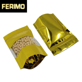 

6 Sizes Golden Zip Lock Doypack Clear Plastic Reclosable Package Pouch For Nut Snack Storage Zipper Aluminum Foil Bag W/ Window