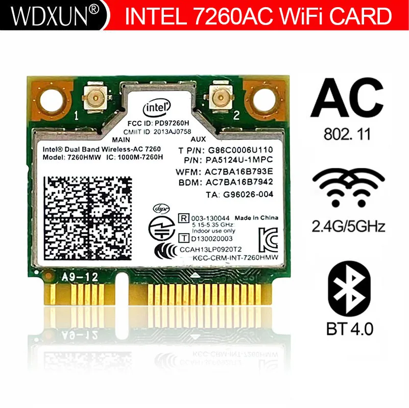 Vedhæft til guiden væsentligt New Dual Band Wireless-ac 7260 Intel 7260hmw 7260ac 2.4g/5ghz 802.11ac Mini  Pci-e 2x2 Wifi Card + Bluetooth 4.0 Wlan Adapter - Network Cards -  AliExpress
